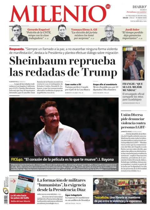 Portada de Milenio Jalisco del lunes, 9 de junio de 2025