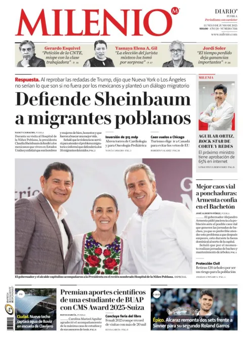 Portada de Milenio Puebla del lunes, 9 de junio de 2025