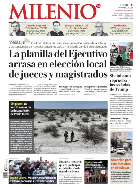 Portada de Milenio Laguna del lunes, 9 de junio de 2025
