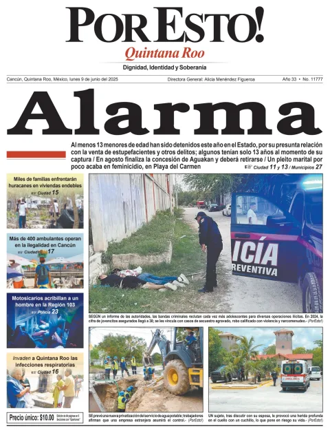 Portada de Por Esto (quintana Roo Cancun) del lunes, 9 de junio de 2025
