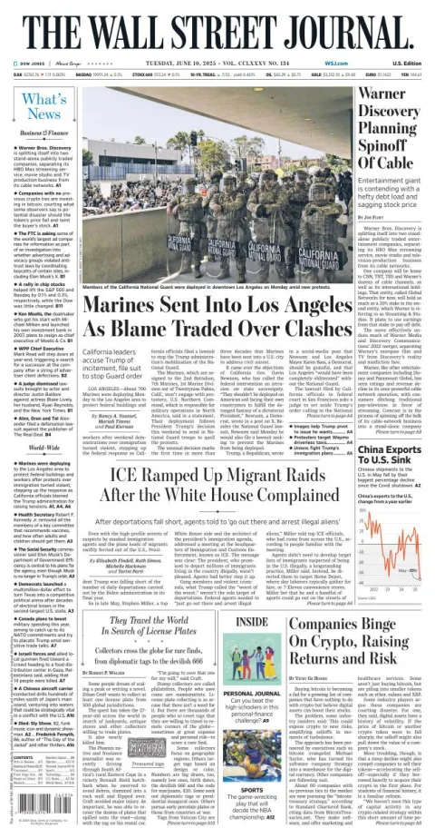 Portada de The Wall Street Journal del martes, 10 de junio de 2025