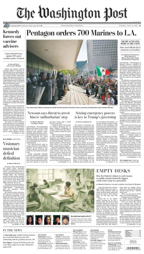 Portada de The Washington Post del martes, 10 de junio de 2025