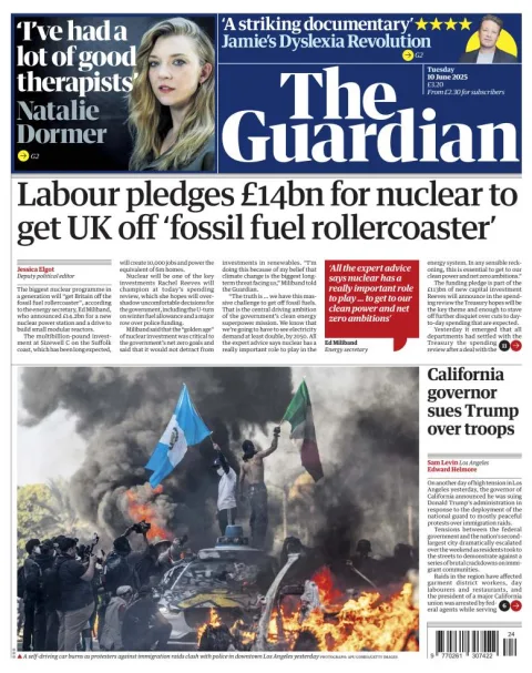 Portada de The Guardian (reino Unido) del martes, 10 de junio de 2025