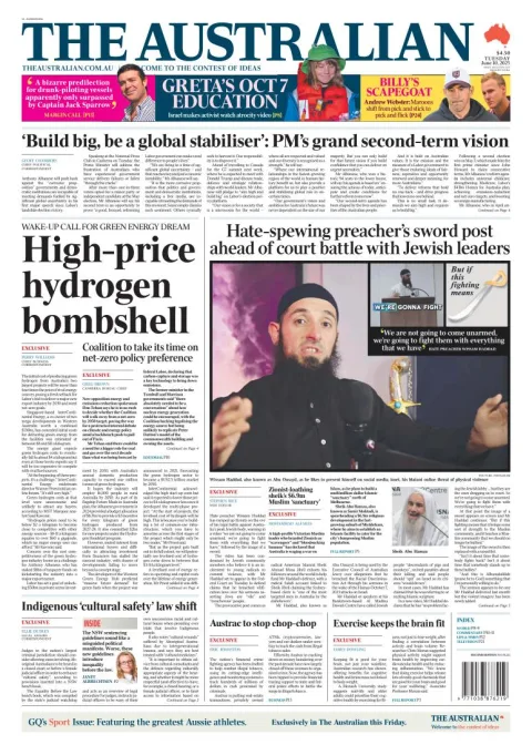 Portada de The Australian del martes, 10 de junio de 2025
