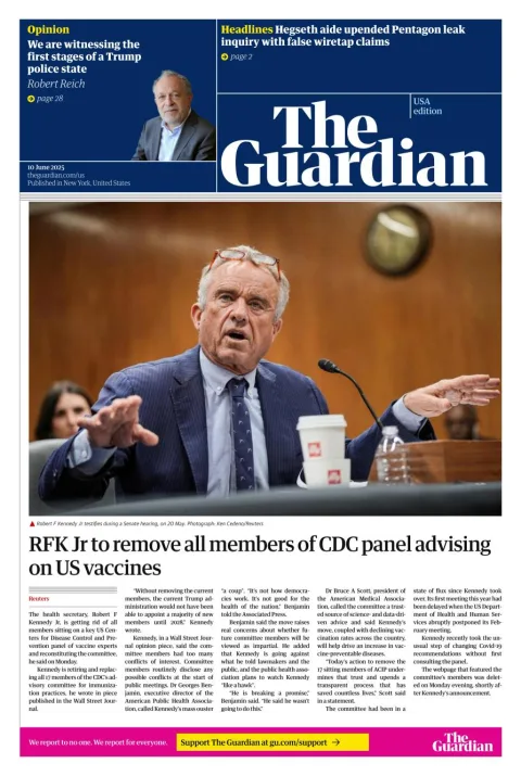 Portada de The Guardian (usa) del martes, 10 de junio de 2025