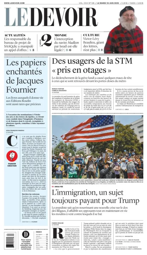 Portada de Le Devoir del martes, 10 de junio de 2025