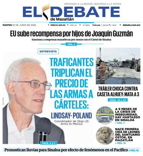 Portada de El Debate de Mazatlan del martes, 10 de junio de 2025