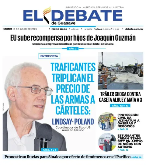 Portada de El Debate de Guasave del martes, 10 de junio de 2025