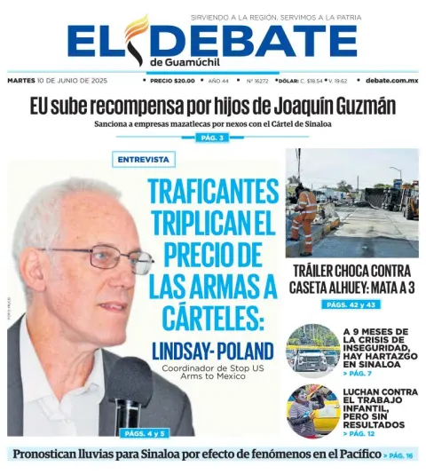 Portada de El Debate de Guamuchil del martes, 10 de junio de 2025