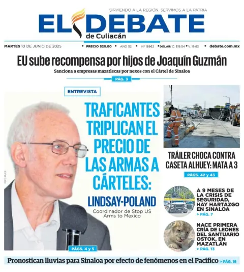Portada de El Debate de Culiacan del martes, 10 de junio de 2025