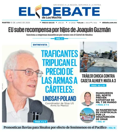 Portada de El Debate de los Mochis del martes, 10 de junio de 2025
