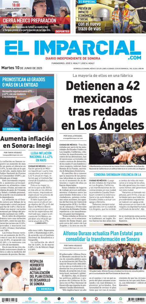 Portada de El Imparcial del martes, 10 de junio de 2025