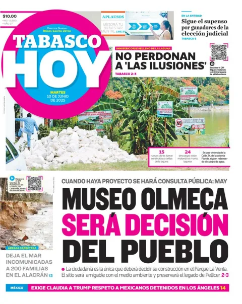 Portada de Tabasco Hoy del martes, 10 de junio de 2025