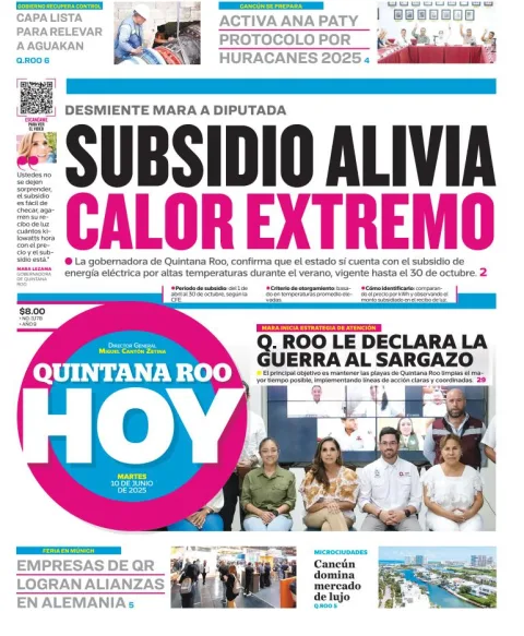 Portada de Quintana Roo Hoy del martes, 10 de junio de 2025