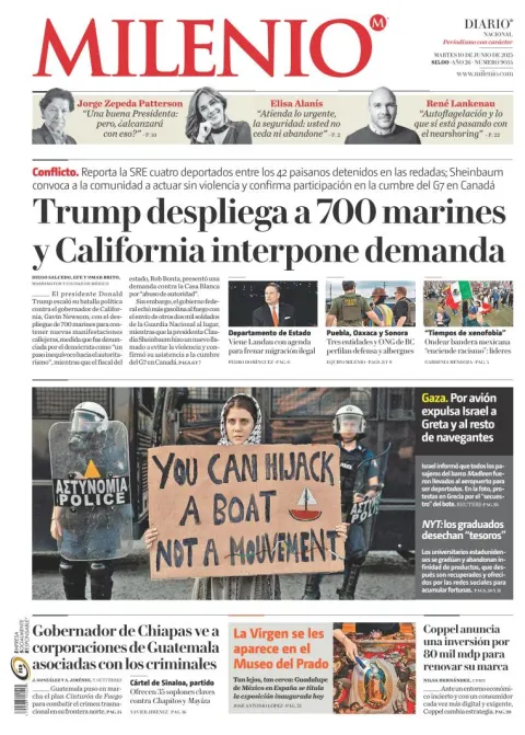 Portada de Milenio del martes, 10 de junio de 2025