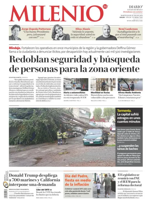 Portada de Milenio Edo de Mexico del martes, 10 de junio de 2025