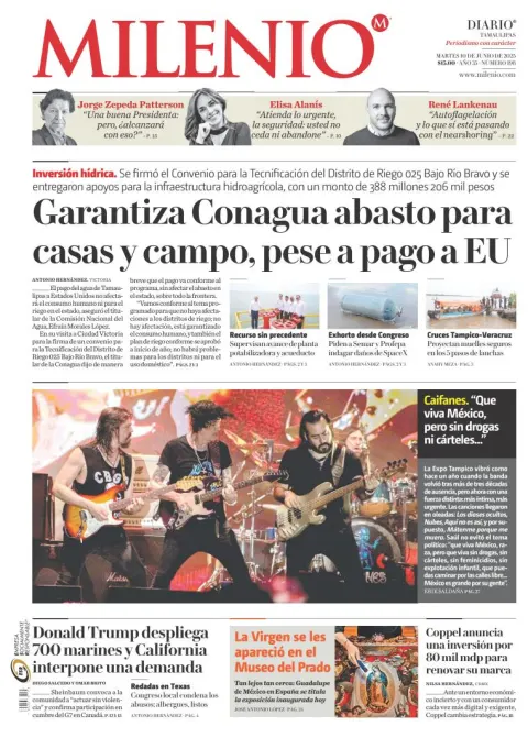 Portada de Milenio Tamaulipas del martes, 10 de junio de 2025