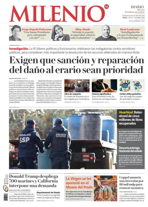 Portada de Milenio Hidalgo del martes, 10 de junio de 2025