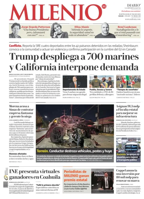 Portada de Milenio Laguna del martes, 10 de junio de 2025