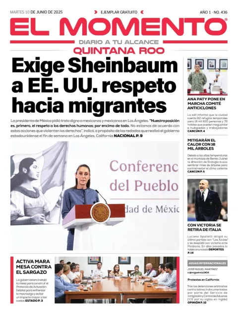 Portada de El Momento Quintana Roo del martes, 10 de junio de 2025