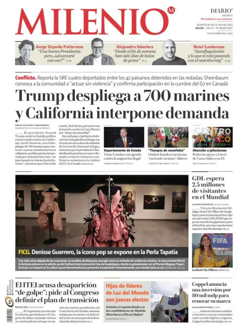 Portada de Milenio Jalisco del martes, 10 de junio de 2025