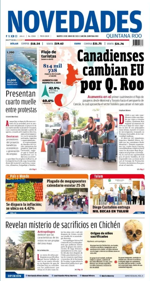 Portada de Novedades Quintana Roo del martes, 10 de junio de 2025