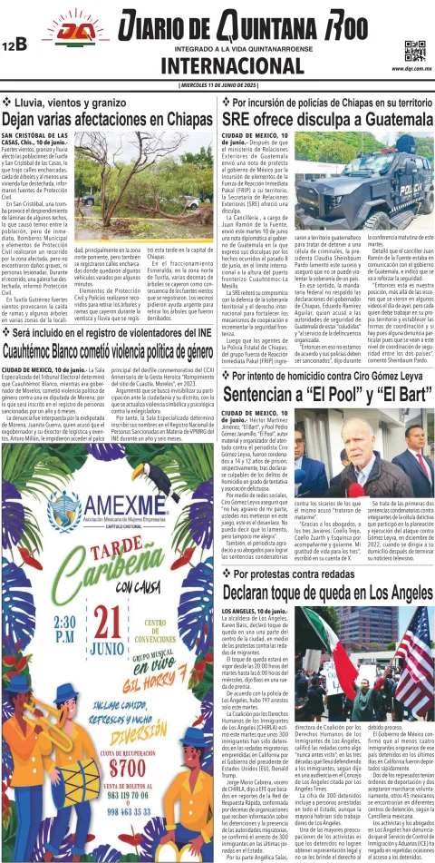 Portada de Diario de Quintana Roo (contra Portada)
