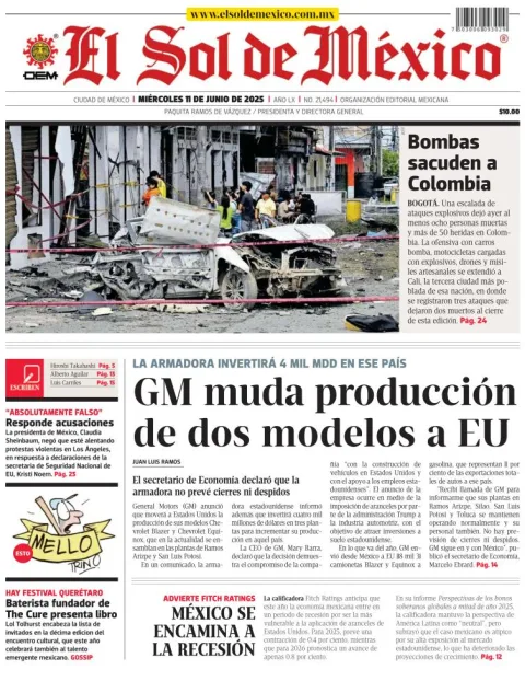 Portada de El Sol de Mexico