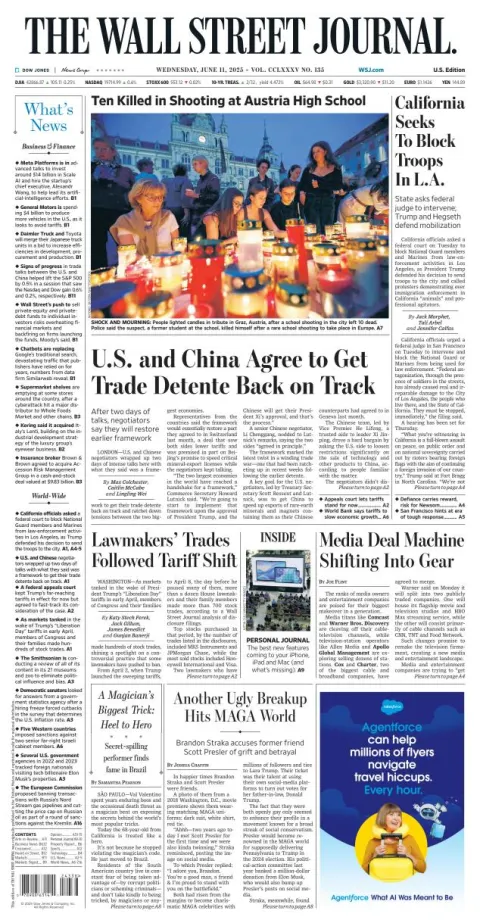 Portada de The Wall Street Journal del miércoles, 11 de junio de 2025