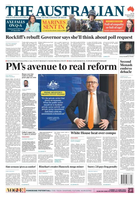 Portada de The Australian del miércoles, 11 de junio de 2025