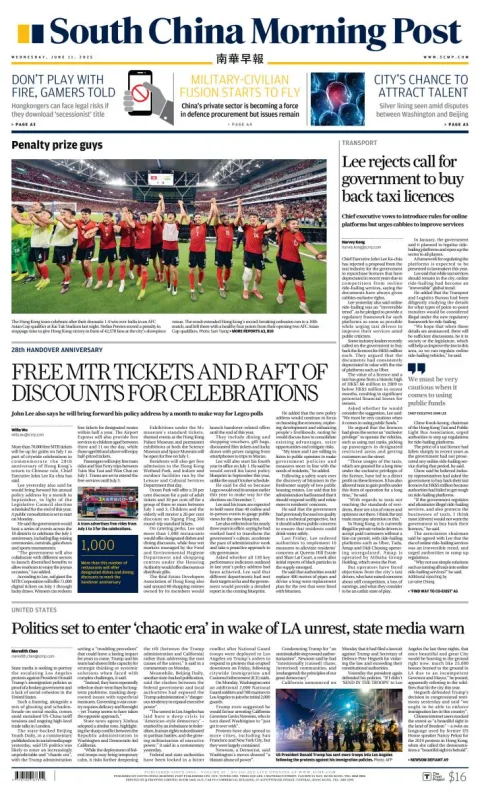 Portada de South China Morning Post del miércoles, 11 de junio de 2025
