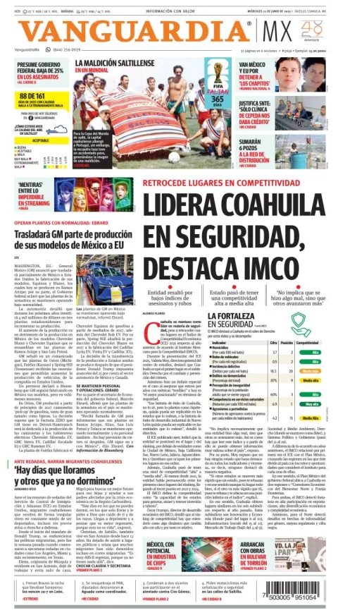 Portada de Vanguardia del miércoles, 11 de junio de 2025