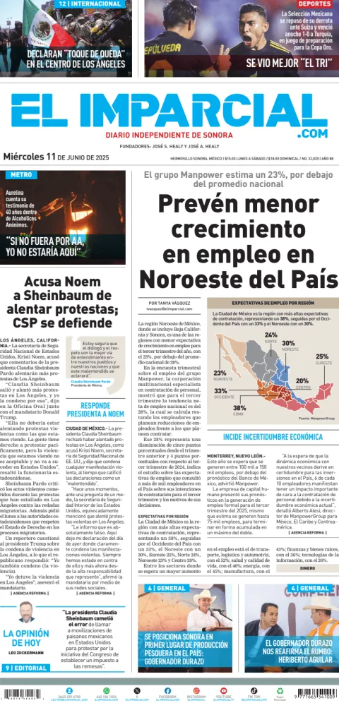 Portada de El Imparcial del miércoles, 11 de junio de 2025