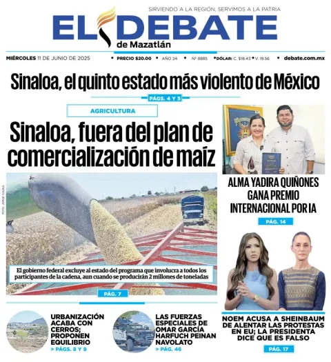 Portada de El Debate de Mazatlan del miércoles, 11 de junio de 2025