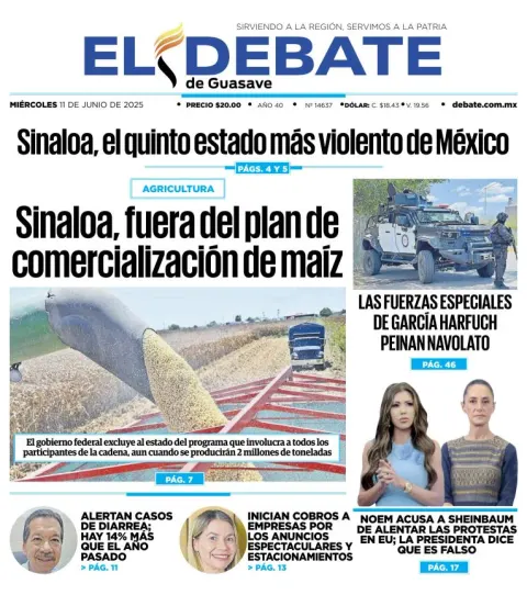 Portada de El Debate de Guasave del miércoles, 11 de junio de 2025