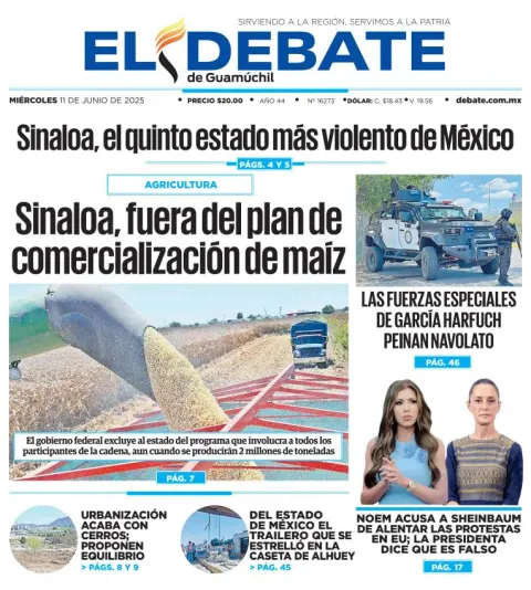 Portada de El Debate de Guamuchil del miércoles, 11 de junio de 2025