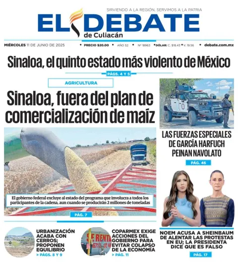 Portada de El Debate de Culiacan del miércoles, 11 de junio de 2025