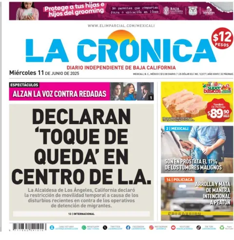 Portada de La Cronica del miércoles, 11 de junio de 2025