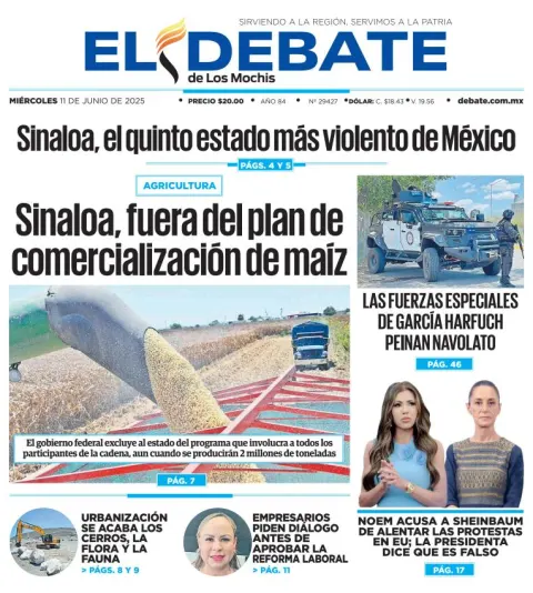 Portada de El Debate de los Mochis del miércoles, 11 de junio de 2025