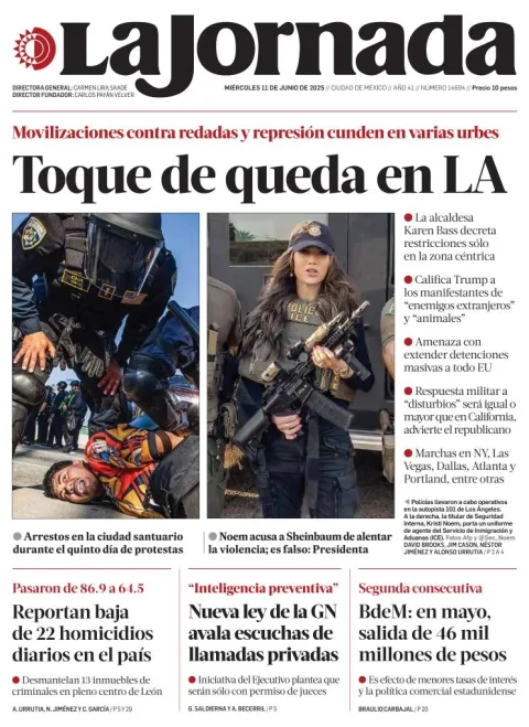 Portada de La Jornada del miércoles, 11 de junio de 2025