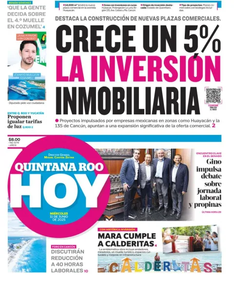 Portada de Quintana Roo Hoy del miércoles, 11 de junio de 2025