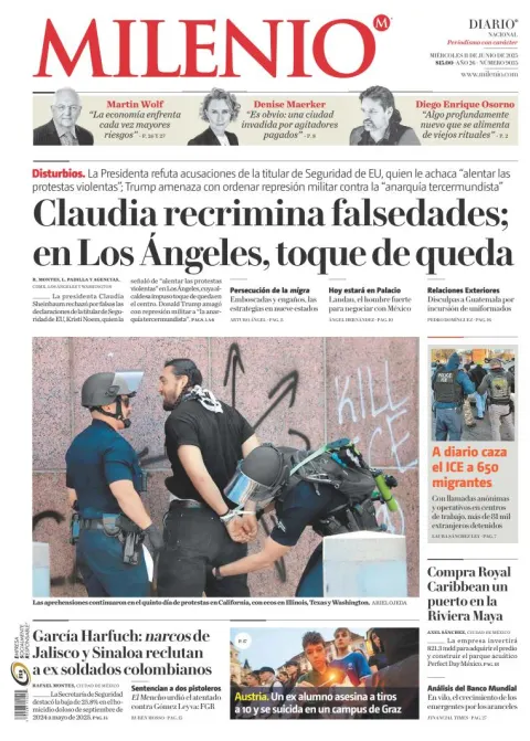 Portada de Milenio del miércoles, 11 de junio de 2025