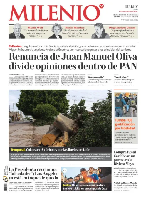 Portada de Milenio Leon del miércoles, 11 de junio de 2025