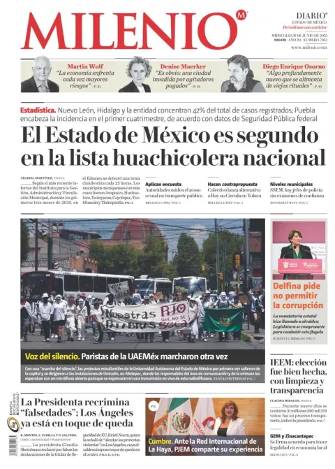 Portada de Milenio Edo de Mexico del miércoles, 11 de junio de 2025