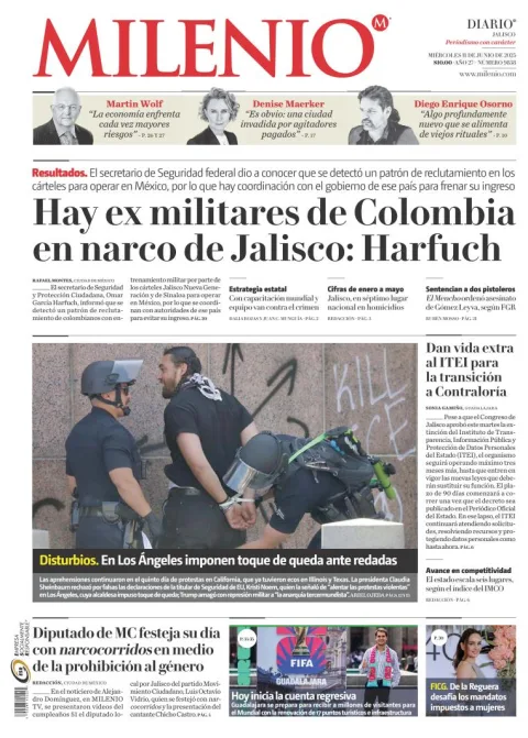Portada de Milenio Jalisco del miércoles, 11 de junio de 2025