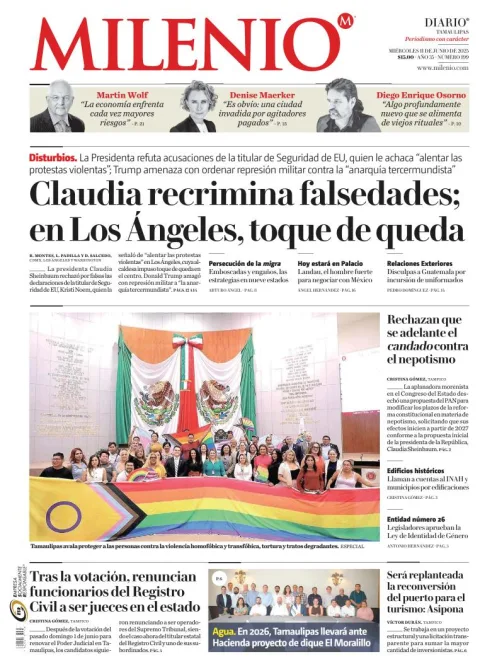 Portada de Milenio Tamaulipas del miércoles, 11 de junio de 2025