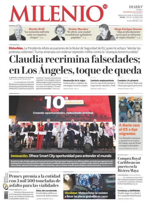 Portada de Milenio Puebla del miércoles, 11 de junio de 2025