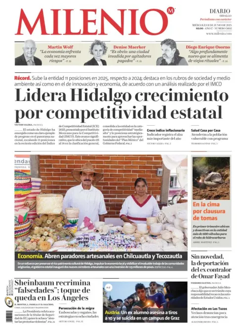 Portada de Milenio Hidalgo del miércoles, 11 de junio de 2025