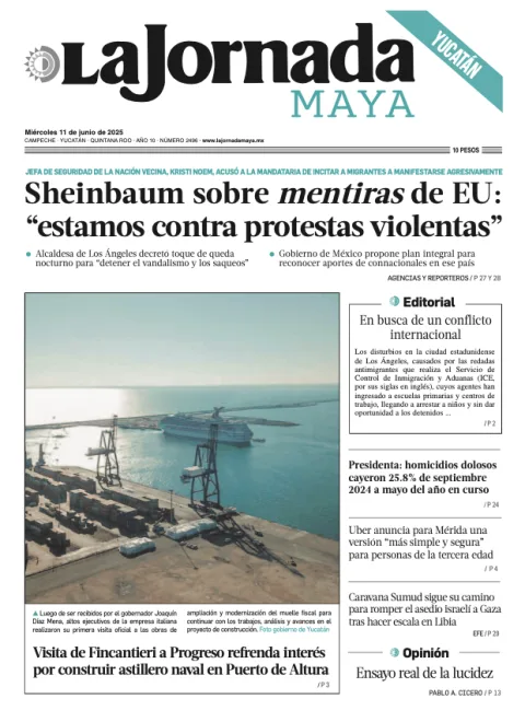 Portada de La Jornada Maya Yucatán del miércoles, 11 de junio de 2025