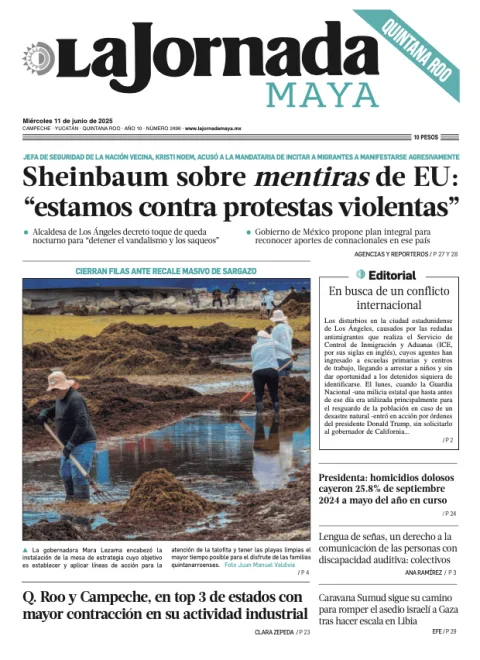 Portada de La Jornada Maya Quintana Roo del miércoles, 11 de junio de 2025